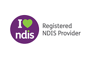 Logo: purple circle with "I [heart] ndis", text "Registered NDIS Provider"