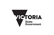 Victoria State Government logo, black triangle with the word VICTORIA and text "State Government"